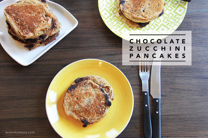 These chocolate zucchini pancakes are fluffy and simple pancakes that are basically zucchini bread in pancake form! So wonderful for breakfast or brunch.