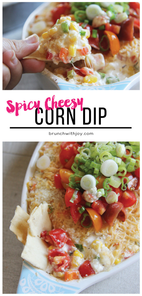 Spicy Cheesy Corn Dip is festive, fun, and oh so delicious! 