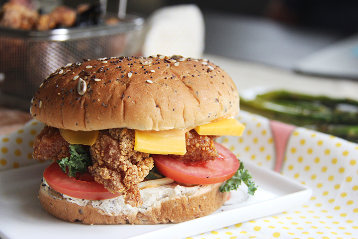 Popcorn Chicken Grilled Cheese Burger