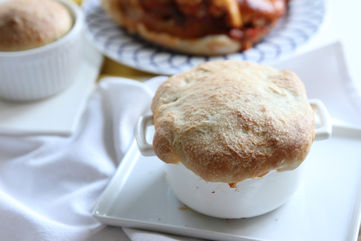 A twist on your regular pizza - meatball marinara pizza pot pie! Gooey goodness, no pizza cutter required, and easily customized with your favorite ingredients.