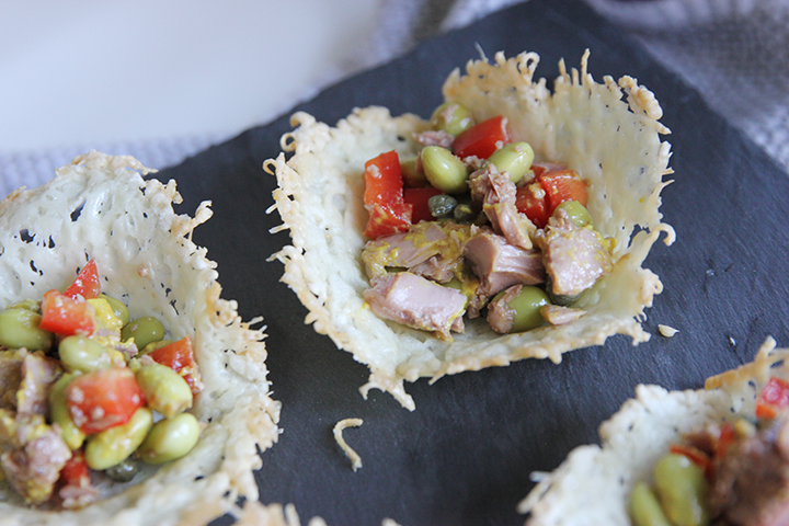 Tuna Salad in Parmesan Cups make an elegant and impressive appetizer. So tasty, fancy shmanzy, and make a yummy bite size appetizer.