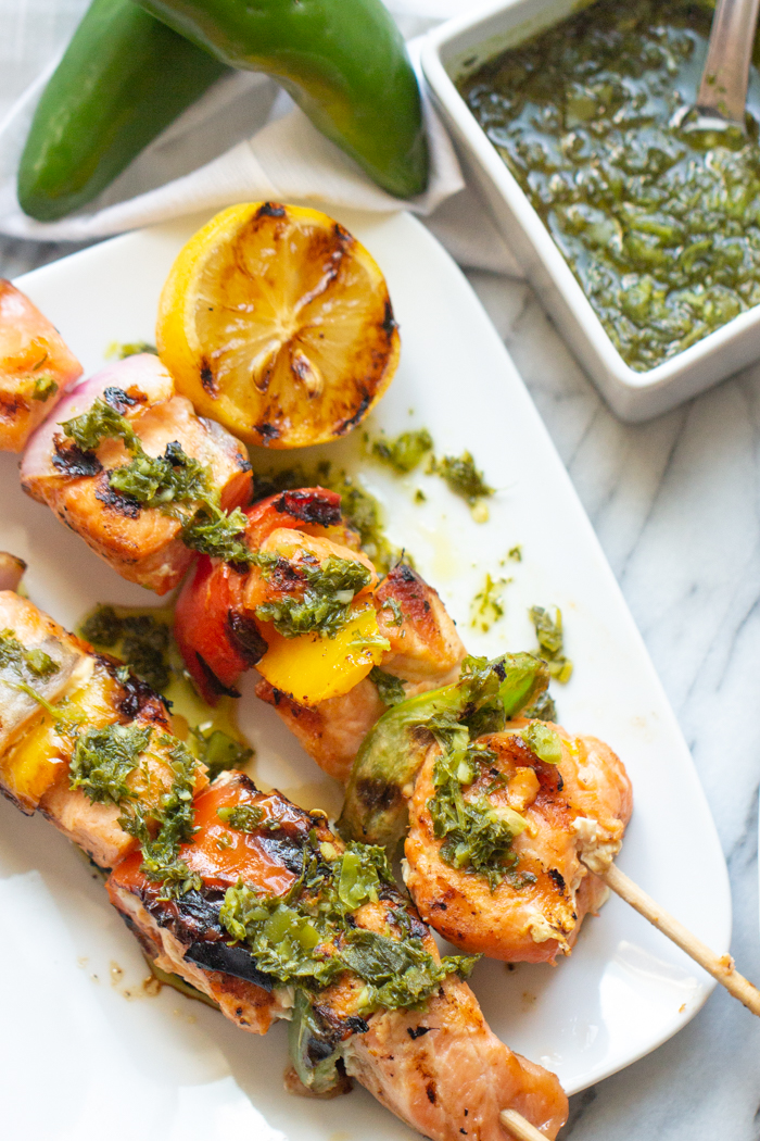 Simple, Flavor-packed Chimichurri Salmon Skewers, Perfect for Summer