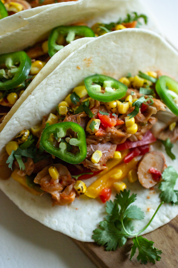 These fiesta tacos include a secret ingredient: jackfruit!