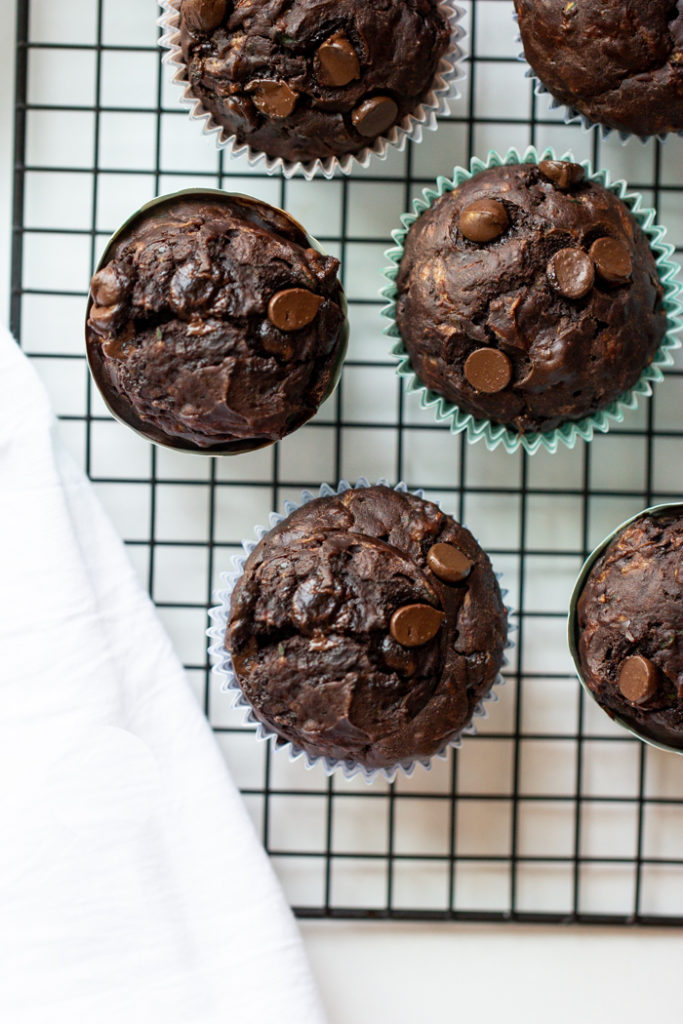 Dark Chocolate Zucchini Muffins are perfect for breakfast or 3pm slump.
