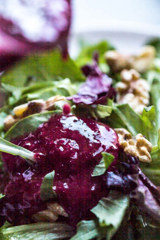 5Minute Beet Vinaigrette a hearty but healthy dressing for your salad.