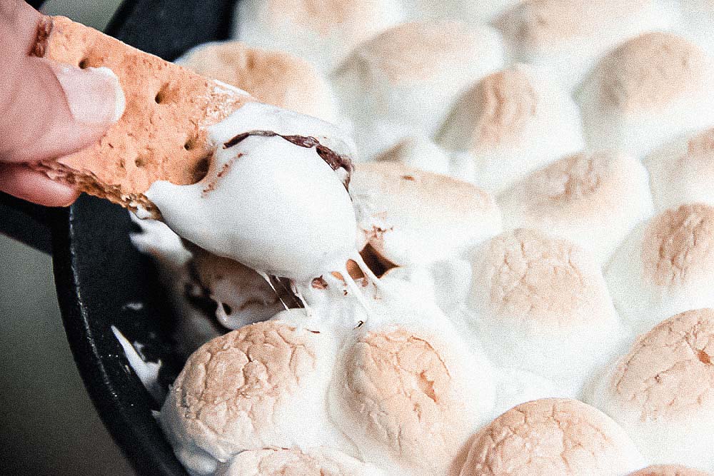 There’s never really a bad time for a big scoop of Bourbon Bacon Skillet S'mores. This version is amped up with everyone’s favorite: BACON! And there’s an adult version with bourbon in it.