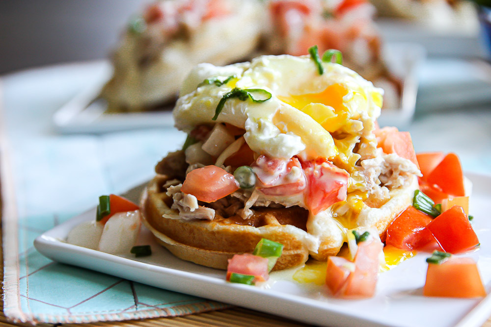 Breakfast doesn't have to be boring. This Luau Eggs Benedict Waffle is so easy to make and check out its secret ingredient. Seriously, breakfast can't get any better than this!