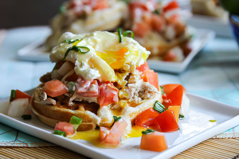 Breakfast doesn't have to be boring. This Luau Eggs Benedict Waffle is so easy to make and check out its secret ingredient. Seriously, breakfast can't get any better than this!