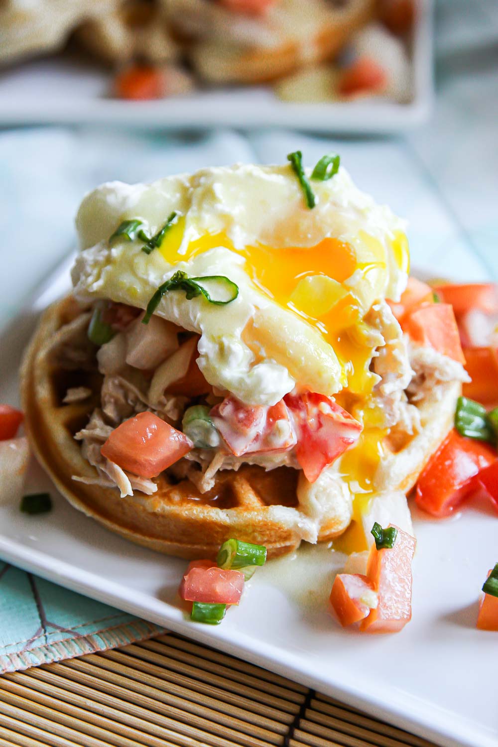 Breakfast doesn't have to be boring. This Luau Eggs Benedict Waffle is so easy to make and check out its secret ingredient. Seriously, breakfast can't get any better than this!