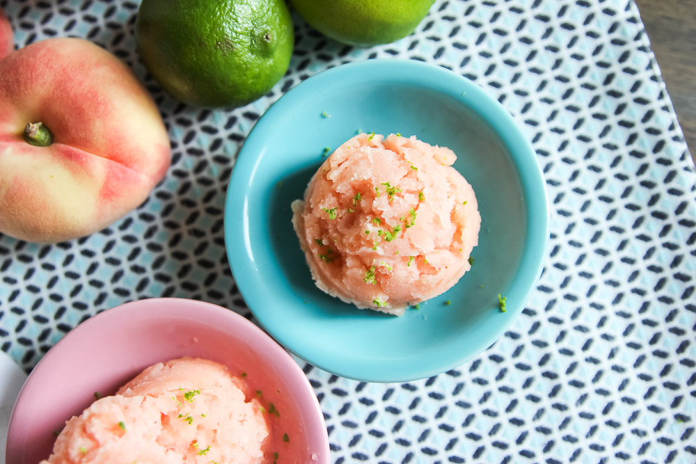 Icy cold and full of flavor. This Roasted Peach and Lime Sorbet is a seriously refreshing dessert, perfect for a hot summer day.