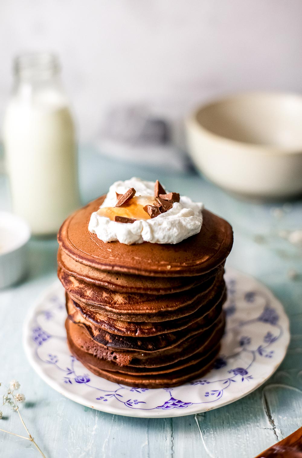 Pancakes, anyone? These chocolate pancakes are fluffy, hearty, and make the perfect weekend breakfast or brunch. Best of all, you can mix the ingredients in a blender. And don't forget to check more brunch ideas on the blog.