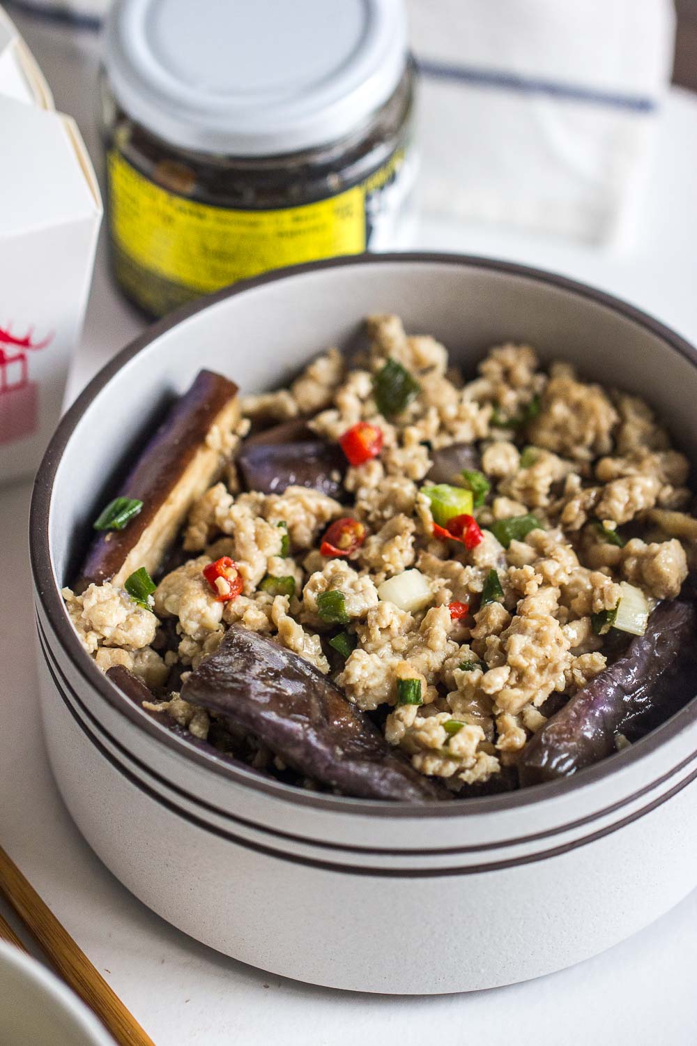 Minced Chicken Eggplant Rice Instant Pot