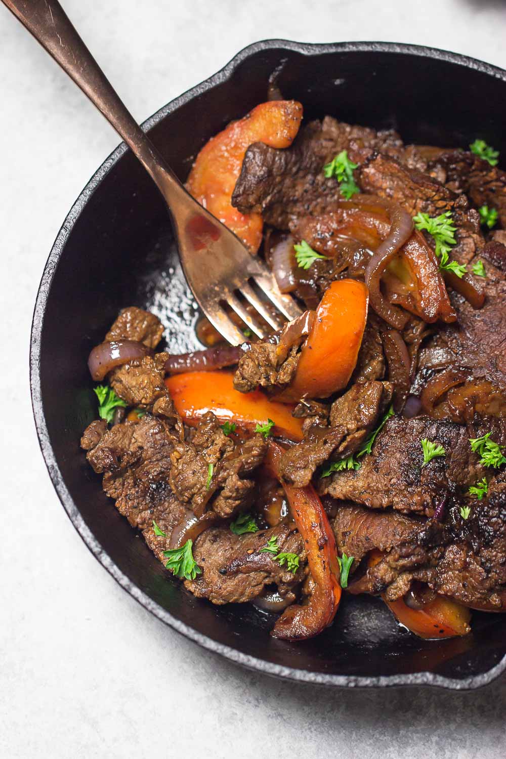 Peruvian skirt steak is a relatively inexpensive cut of meat with a lot of flavors. Super easy and great for weeknight dinner as it cooks quickly.