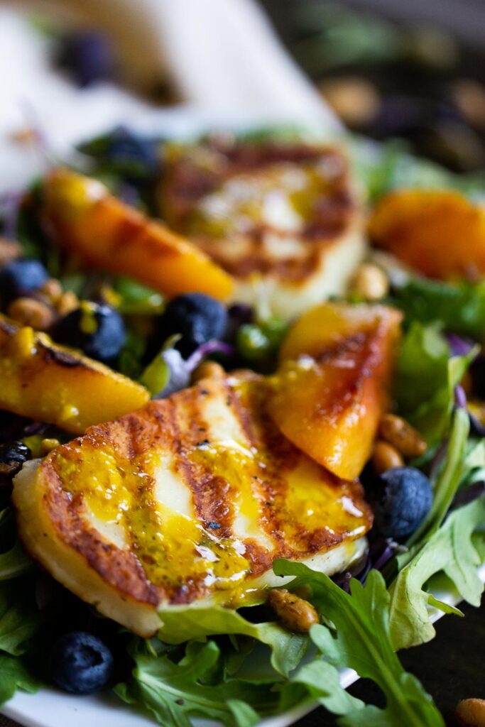 Grilled Peach Halloumi Salad is the PERFECT summer salad!