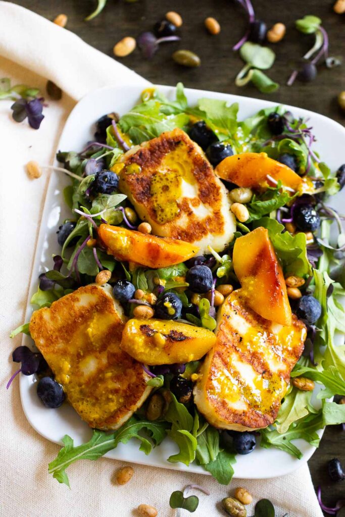 Grilled Peach Halloumi Salad is the PERFECT summer salad!
