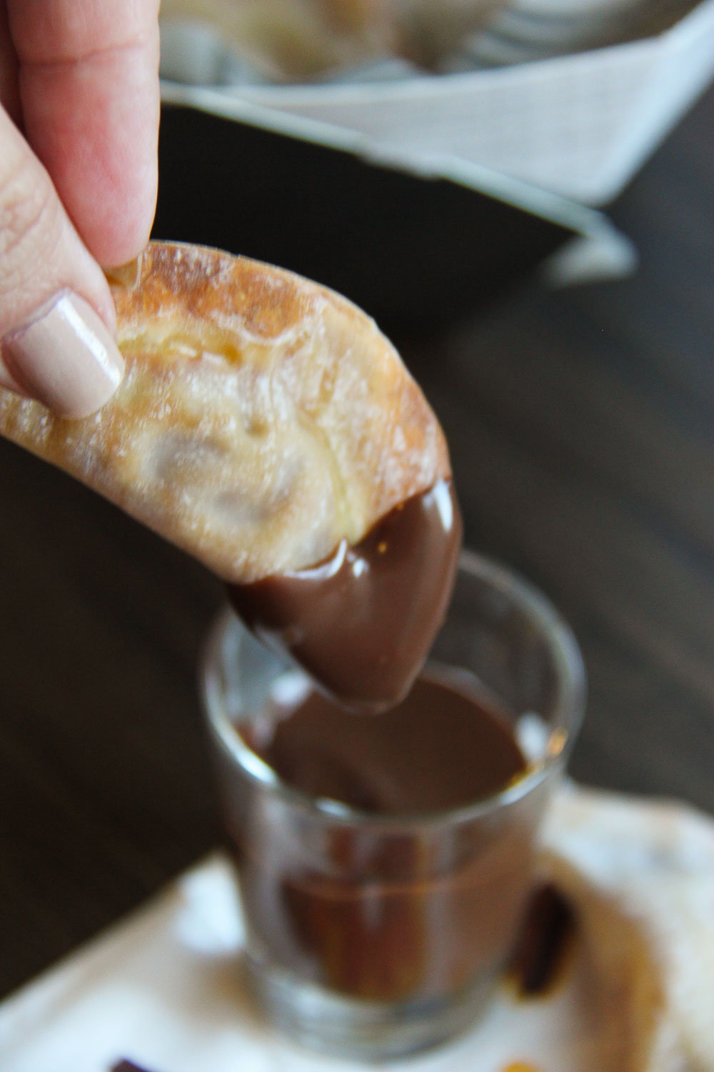 Light crispy pumpkin wonton with chocolate dipping sauce has a crispy outside and a delicious filling. Simple to put together and yet so impressive!