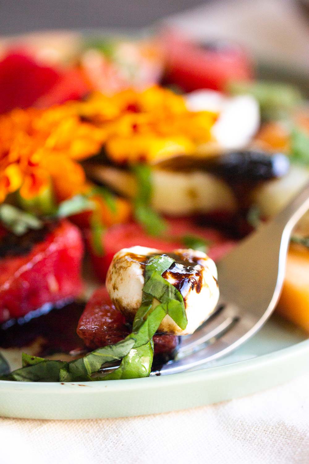 Bring sunshine to your plate with this Watermelon Caprese Salad. A light and refreshing salad that is full of different textures and flavors.