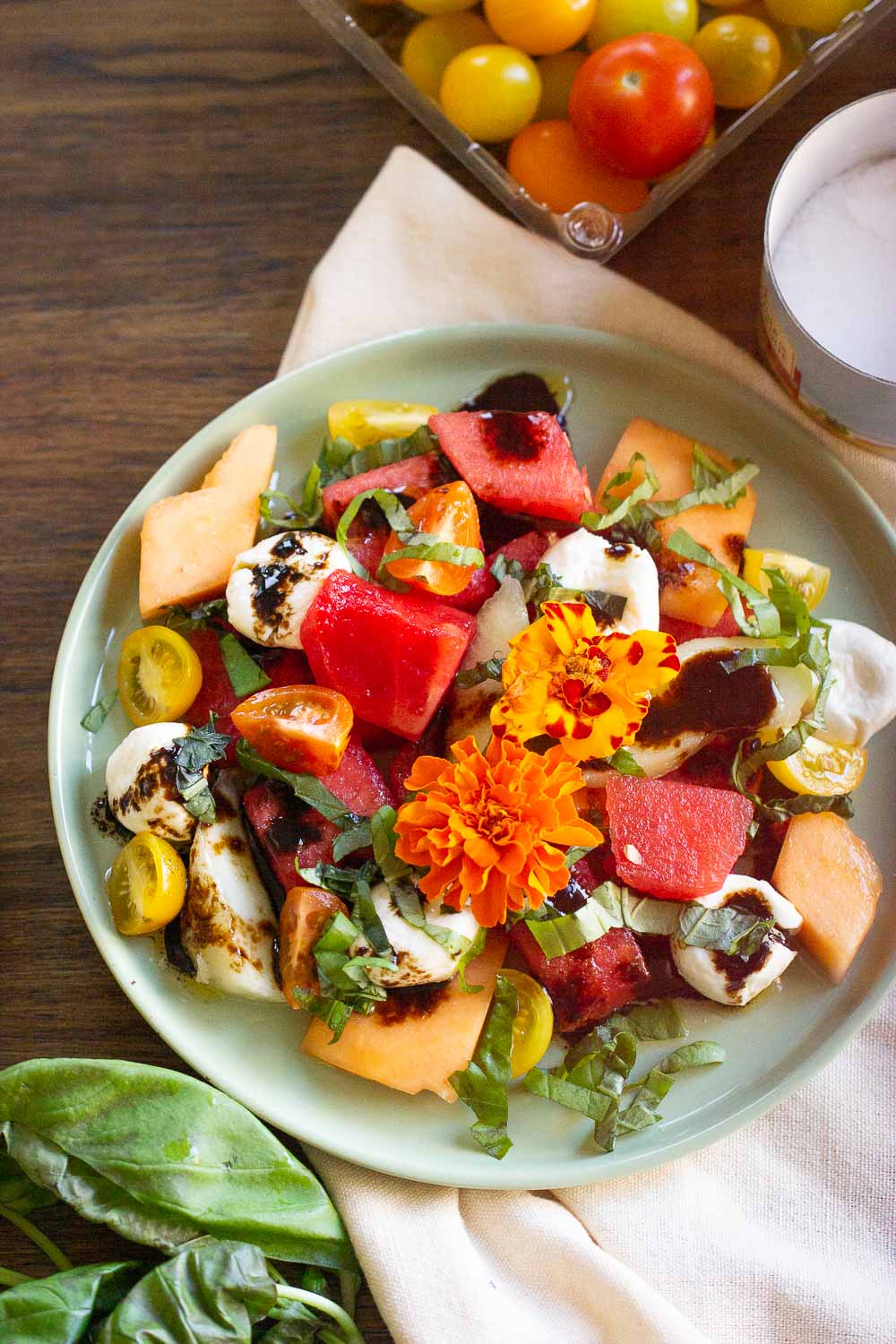 Bring sunshine to your plate with this Watermelon Caprese Salad. A light and refreshing salad that is full of different textures and flavors.