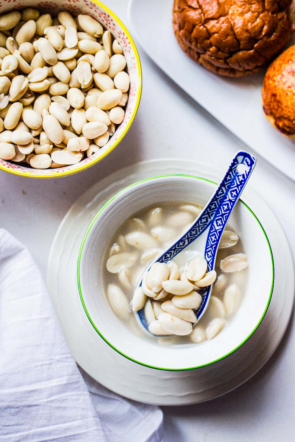 Taiwanese sweet peanut soup or wedang kacang is a sweet, creamy, and comforting dessert made with three ingredients. It's so easy, and you can make this on a stove, slow cooker, or Instant Pot. This sweet peanut soup makes a good dessert for a big group or special celebration.
