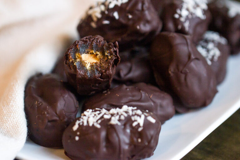 Dark Chocolate Covered Almond Stuffed Dates are a real treat!