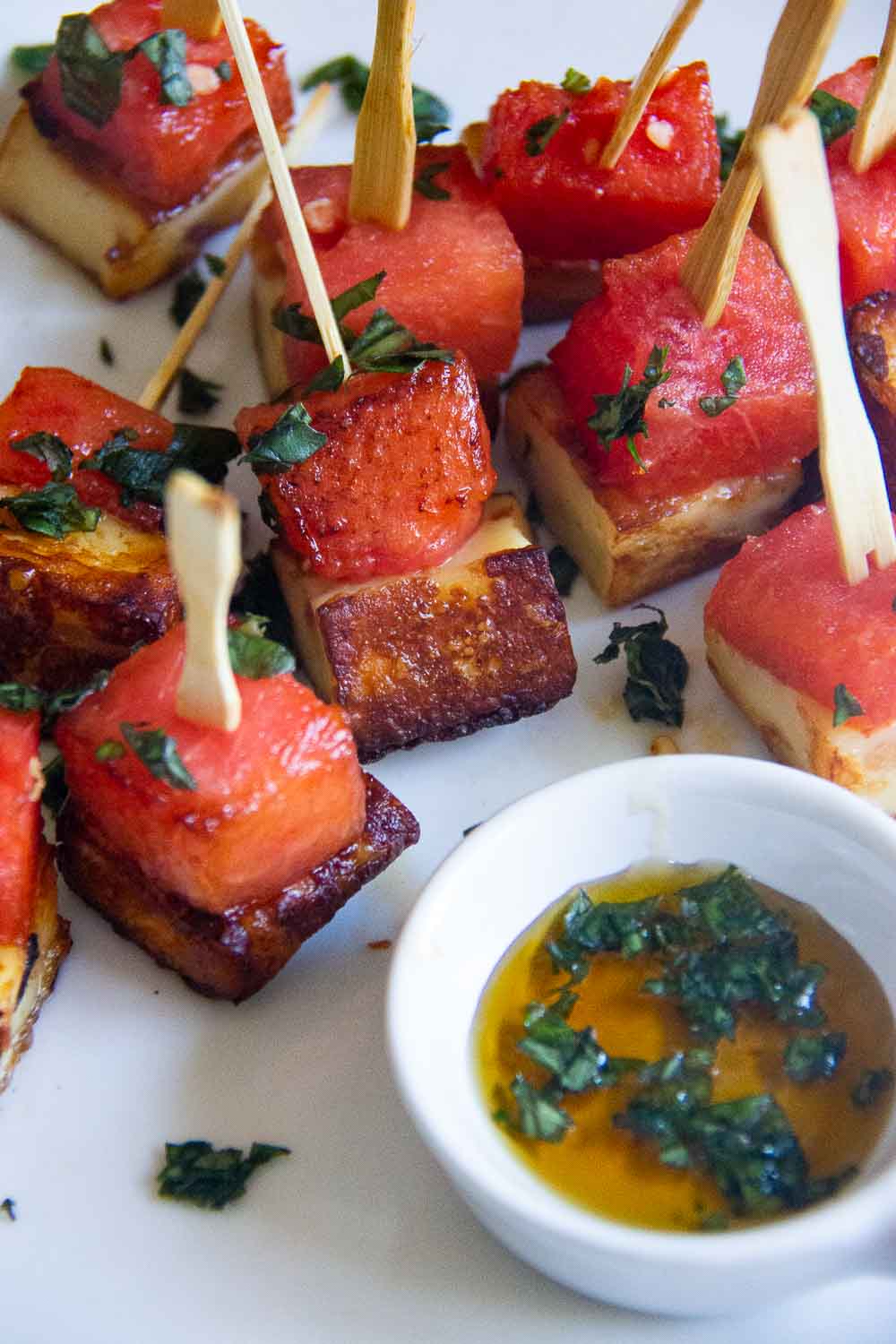 These watermelon cheese skewers are a fun, light, healthy summer appetizer. The flavor combinations make a salty, sweet flavor and are great for BBQs, picnics, or a quick snack.