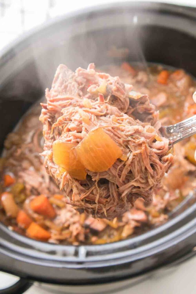 This easy slow cooker pot roast recipe is comforting and bursting with flavors. There’s just something about a slow-simmered meal full of cozy goodness.