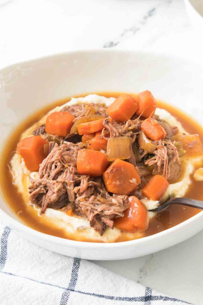 This easy slow cooker pot roast recipe is comforting and bursting with flavors. There’s just something about a slow-simmered meal full of cozy goodness.