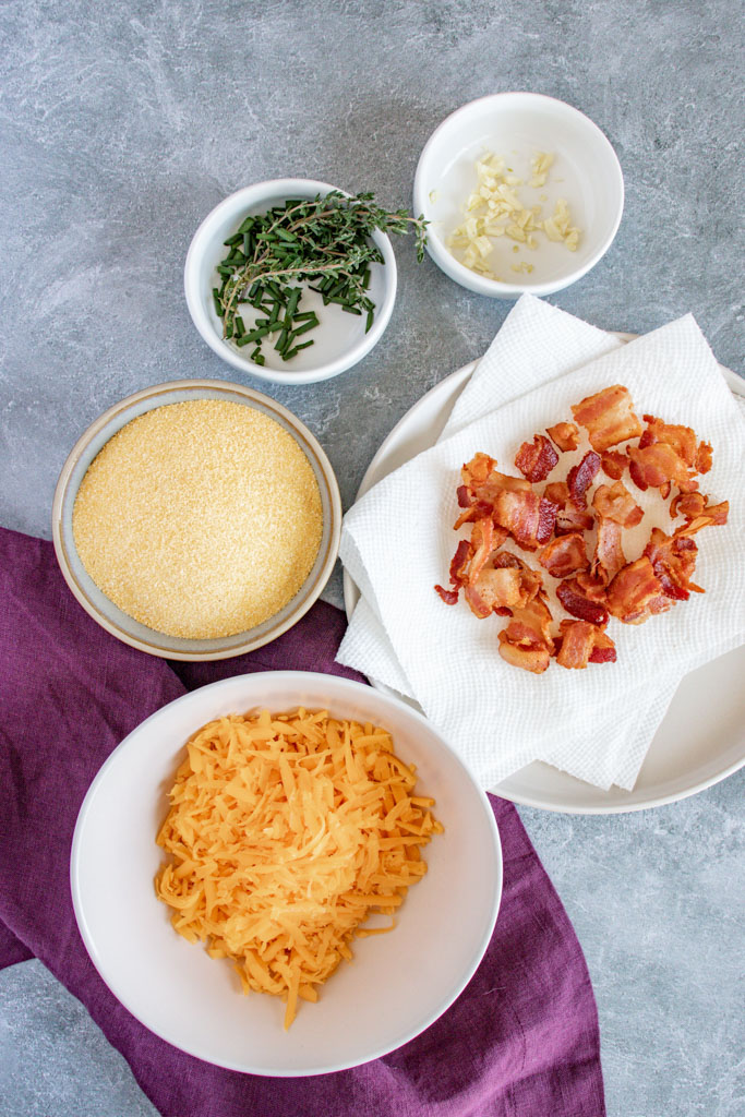 Golden baked cheddar bacon polenta fries with smoky chipotle aioli dip