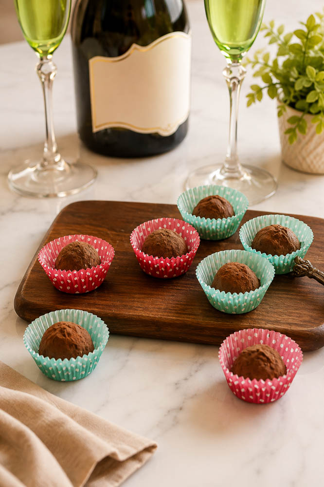 These Champagne Chocolate Truffles are rich, silky, and surprisingly simple to make with dark chocolate, heavy cream, butter, and a splash of bubbly. 