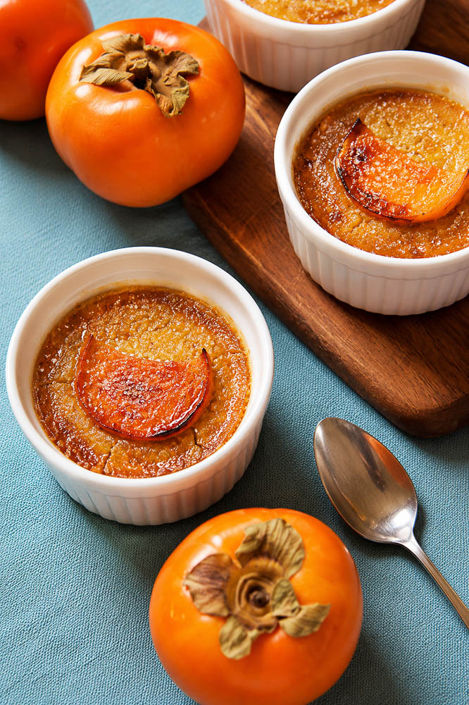 his Persimmon Crème Brûlée blends ripe persimmons into a silky vanilla custard before finishing each ramekin with a crisp caramelized sugar shell.