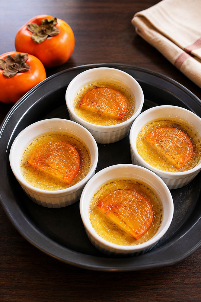 his Persimmon Crème Brûlée blends ripe persimmons into a silky vanilla custard before finishing each ramekin with a crisp caramelized sugar shell.