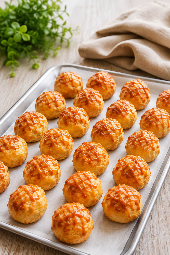 These Pumpkin Cream Puffs with Maple Whipped Cream combine crisp, airy choux pastry with a light pumpkin filling sweetened with pure maple syrup and finished with a drizzle of dulce de leche.