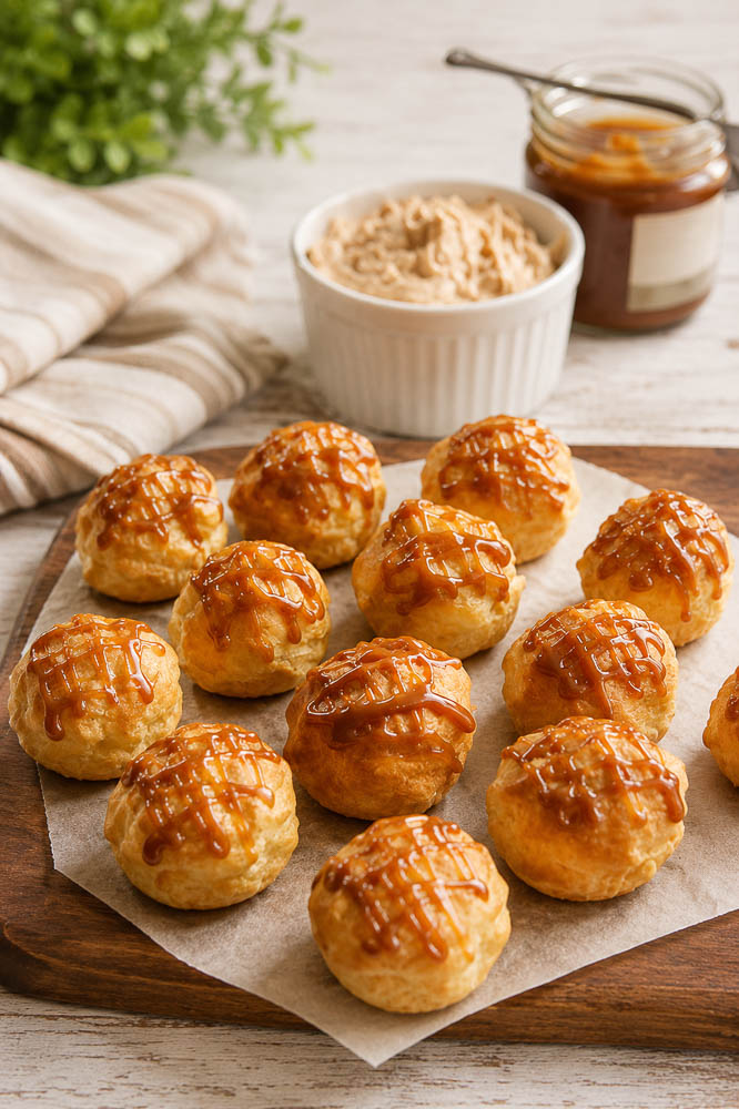 These Pumpkin Cream Puffs with Maple Whipped Cream combine crisp, airy choux pastry with a light pumpkin filling sweetened with pure maple syrup and finished with a drizzle of dulce de leche.
